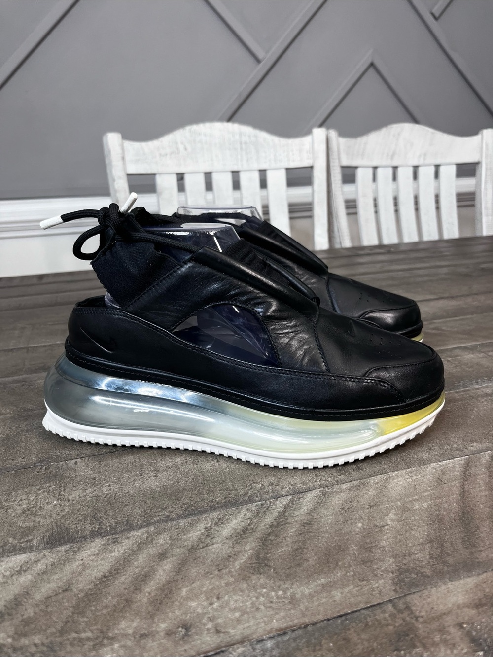 Nike Air Max FF 720 Women's Black Leather shoes, Silver/ White Sole Sz 9